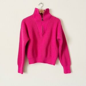 Faherty SMALL Mariner wool blend knit half zip pullover in Bloom pink